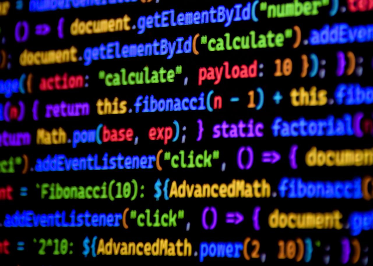 Bright and colorful JavaScript code displayed on a computer screen, showcasing programming.